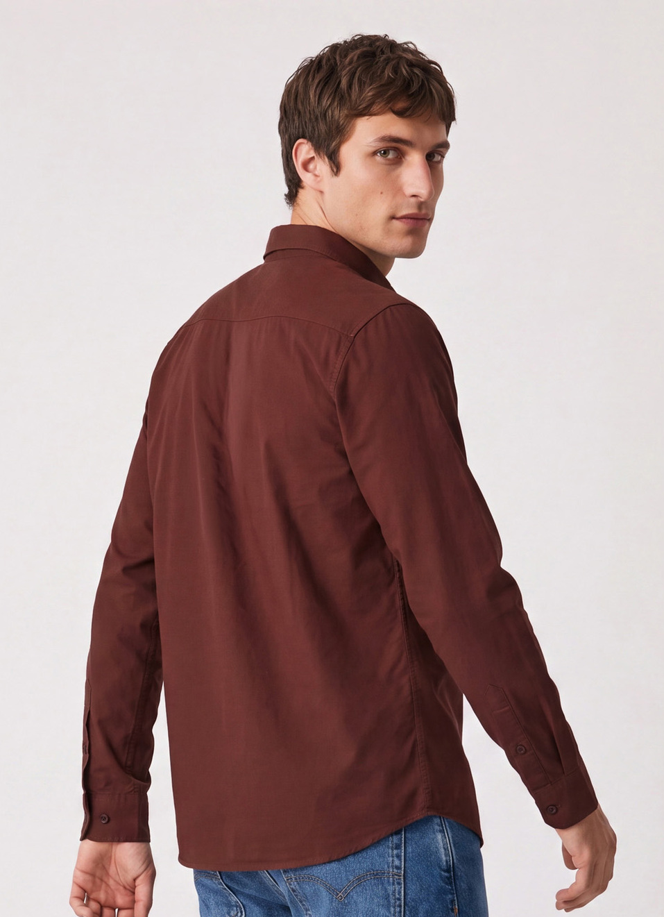 Men Rust Solid Button-down Collar Oxford Shirt, , large image number 2