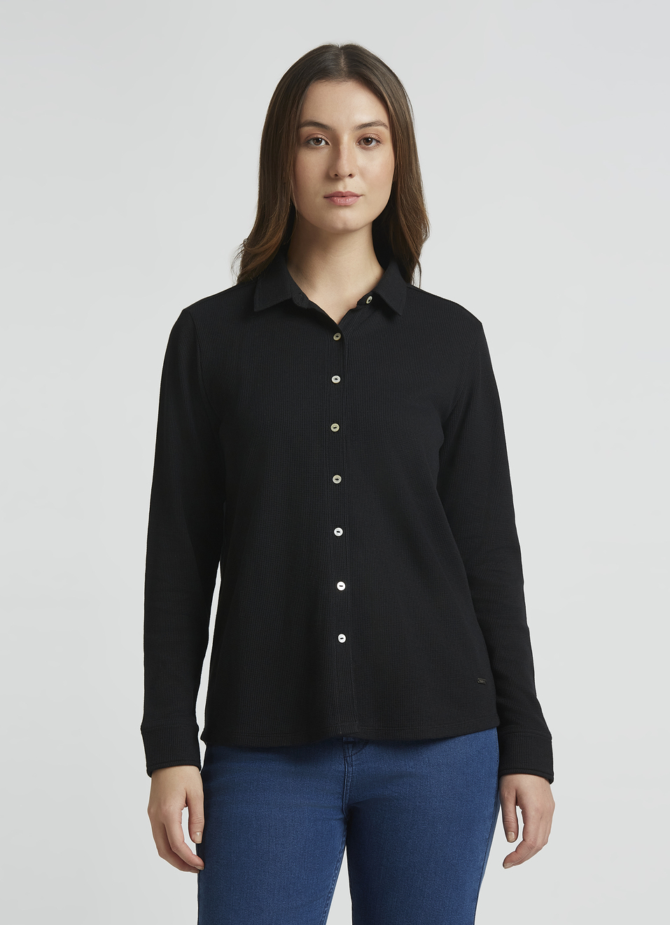 Ecru Full Sleeve Waffle Knit Shirt, , large image number 1
