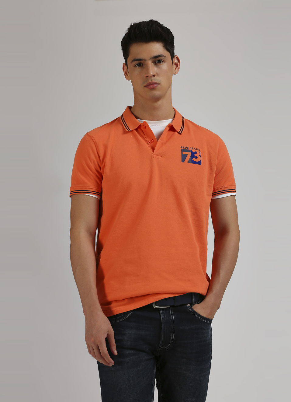 Gold Flock Print Contrast Tipping Detail Polo, , large image number 0