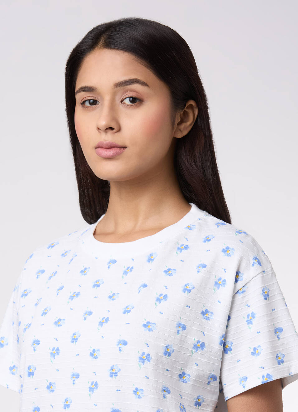 Women Blue Floral Print Comfort Fit T-shirt, , large image number 4