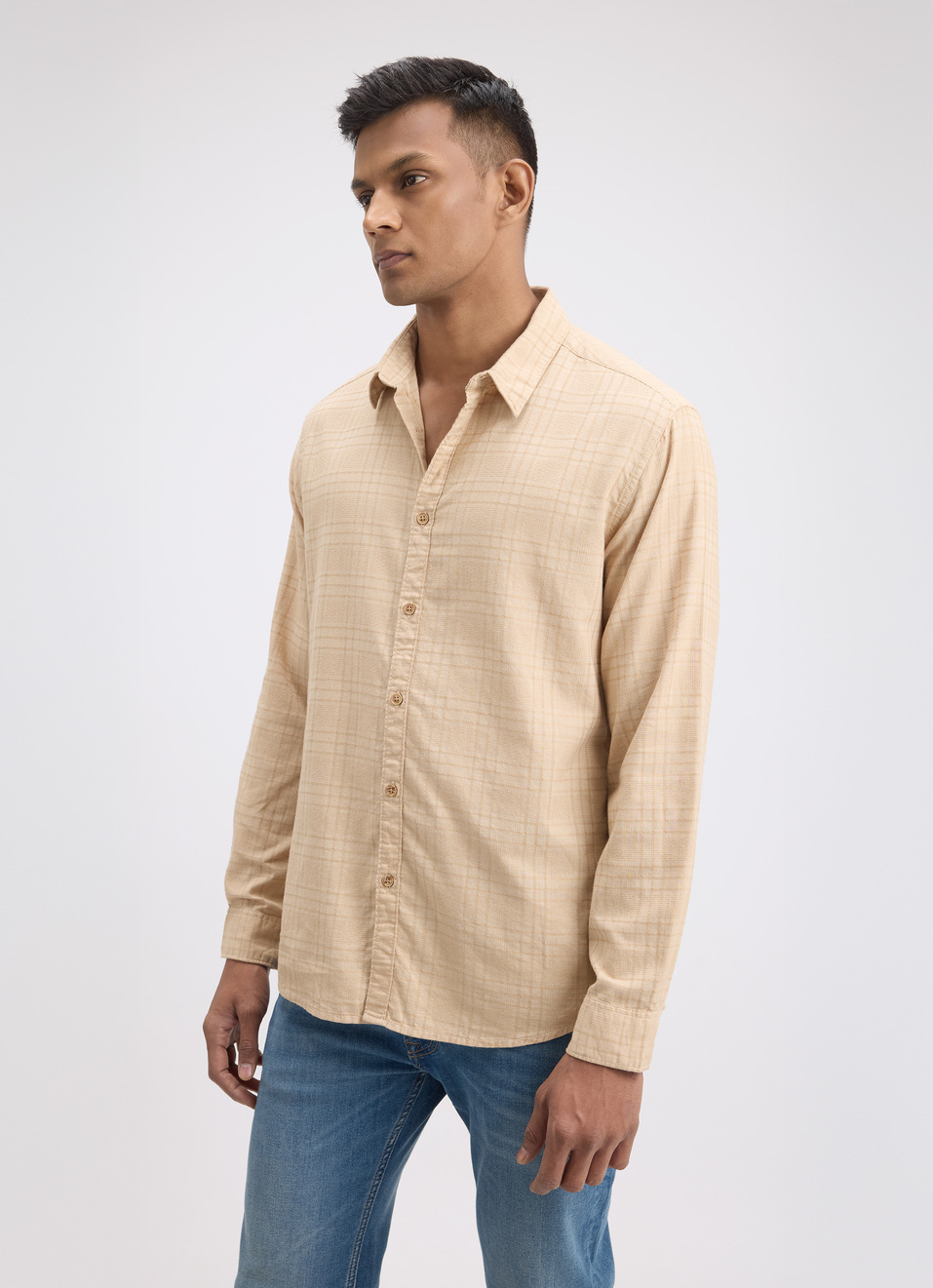 Men Beige Check Full Sleeve Shirt, , large image number 3