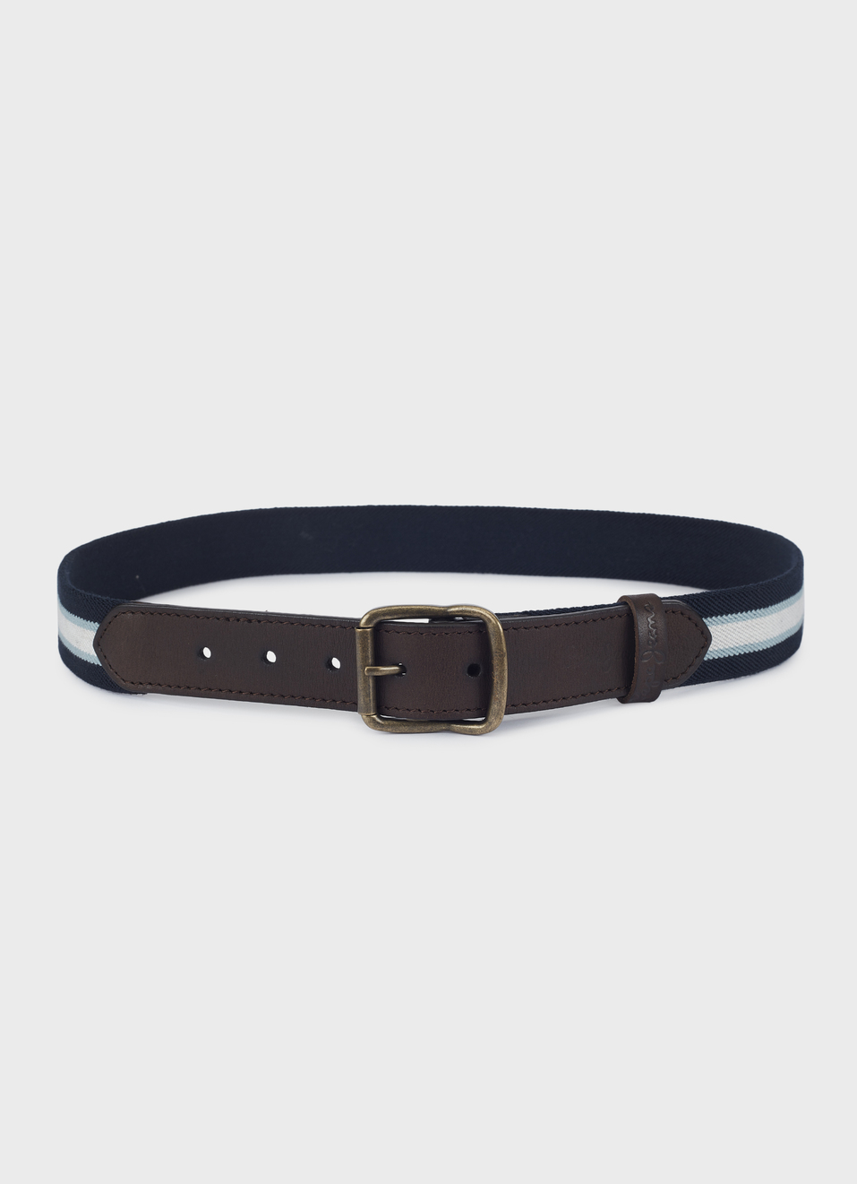 Men Blue Elasticated Stripe Belt With Brass Buckle, , large image number 1