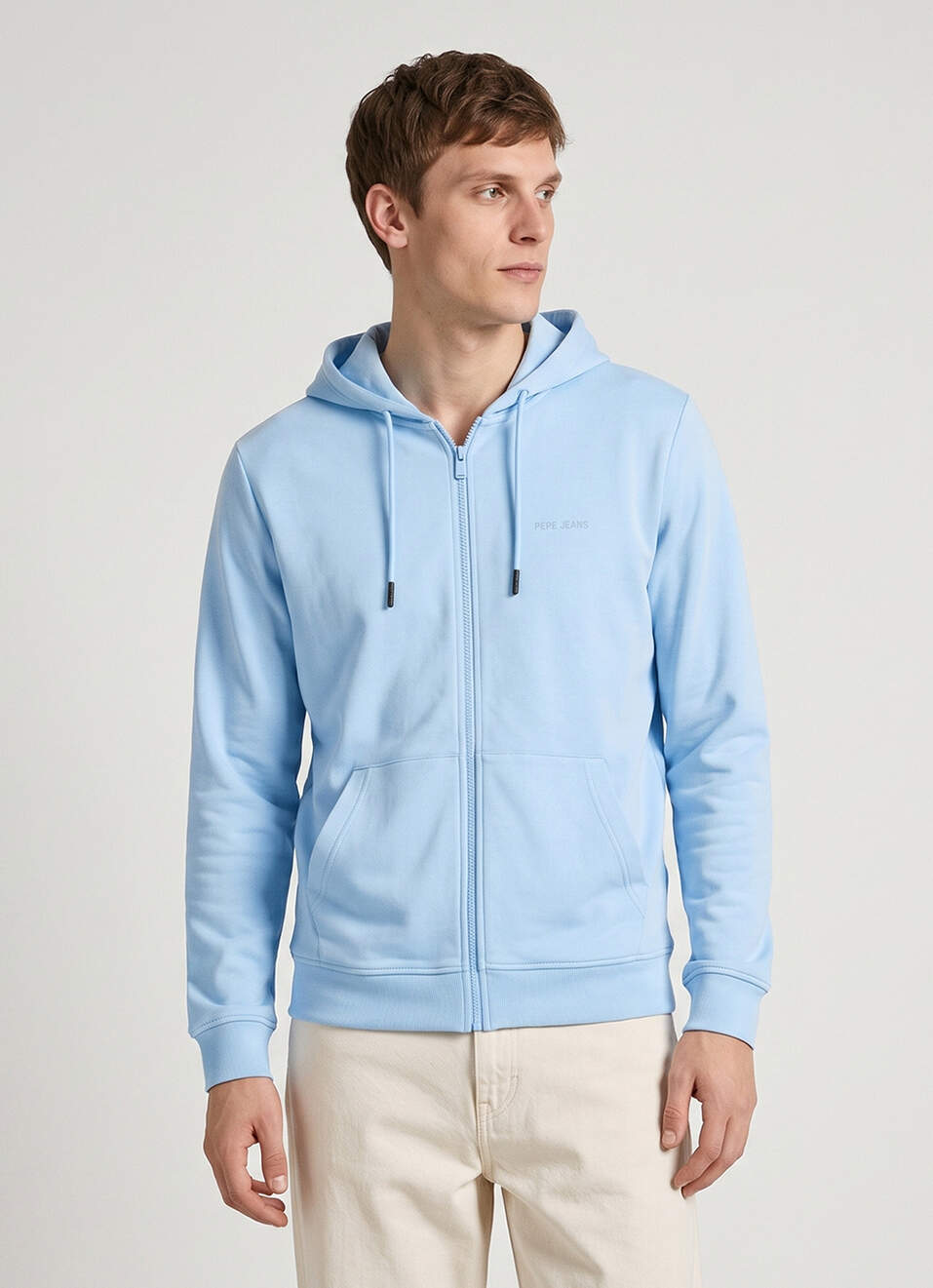 Men Blue Solid Full Sleeve Hoodie, , large image number 1