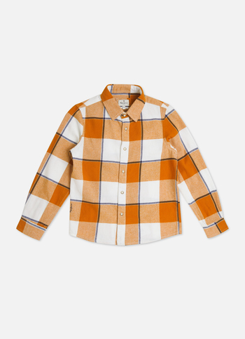 Boys Orange Check Full Sleeve Shirt