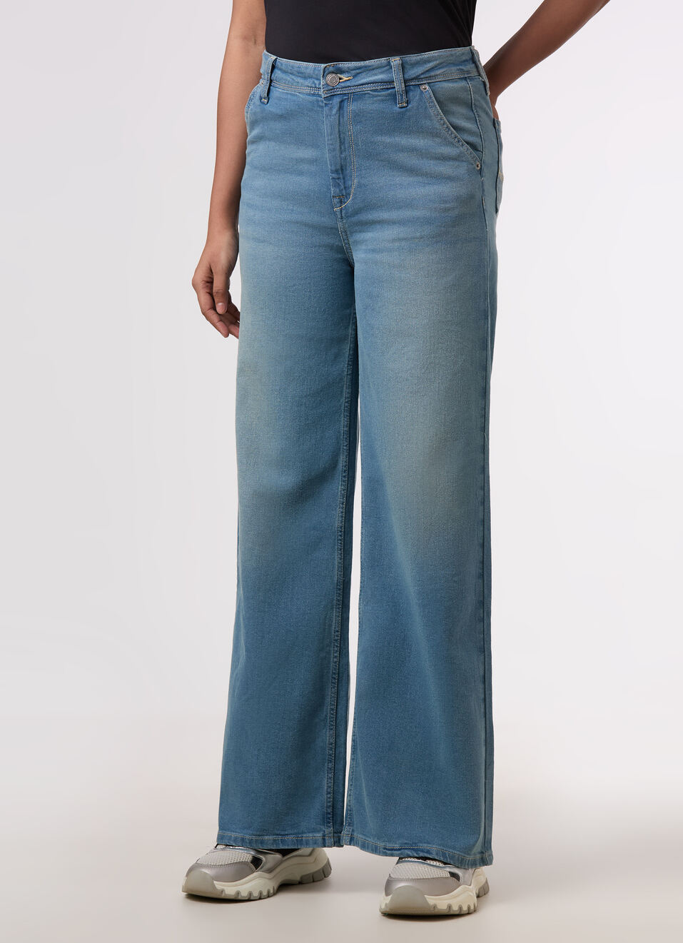 Women Blue High Rise Wide Leg Stretchable Jeans, , large image number 3