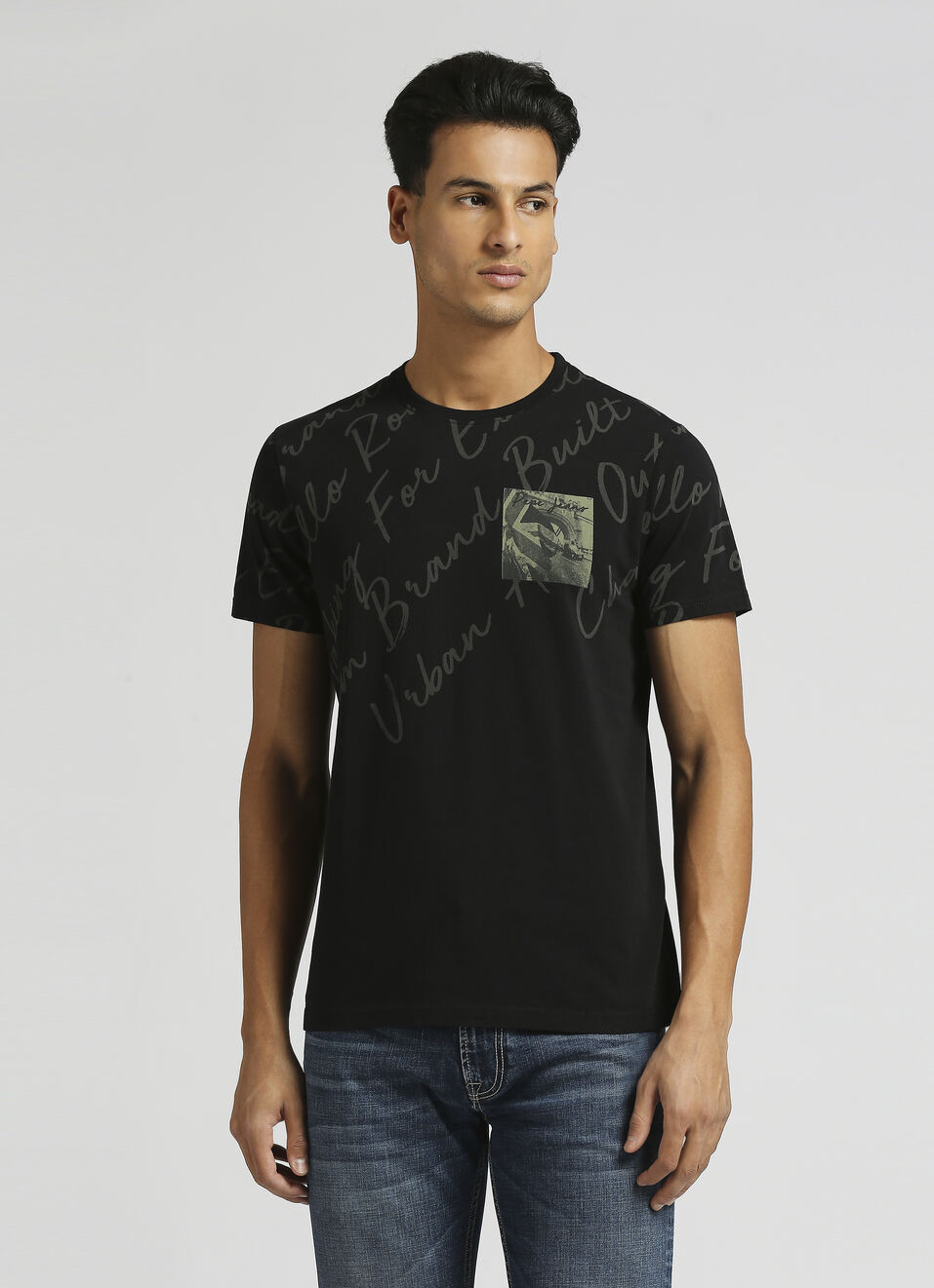 Black Printed Short Sleeve T-shirt, , large image number 1