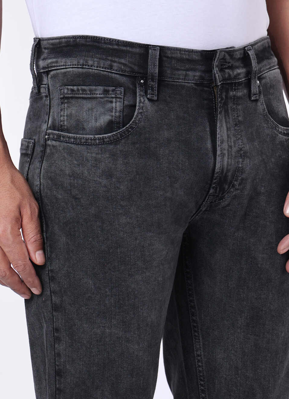 Men Grey Mid Rise Straight Leg Stretchable Jeans, , large image number 4