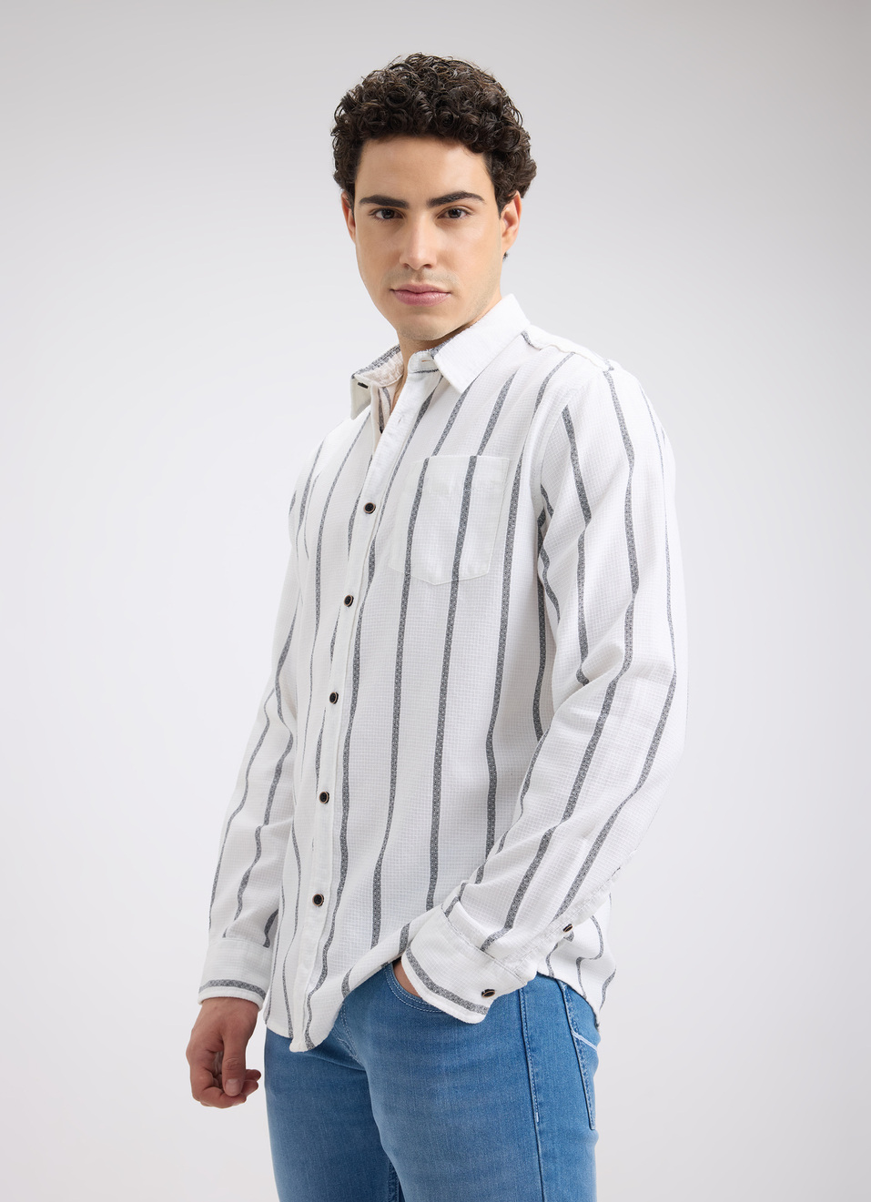 Men White Stripe Full Sleeve Shirt, , large image number 3