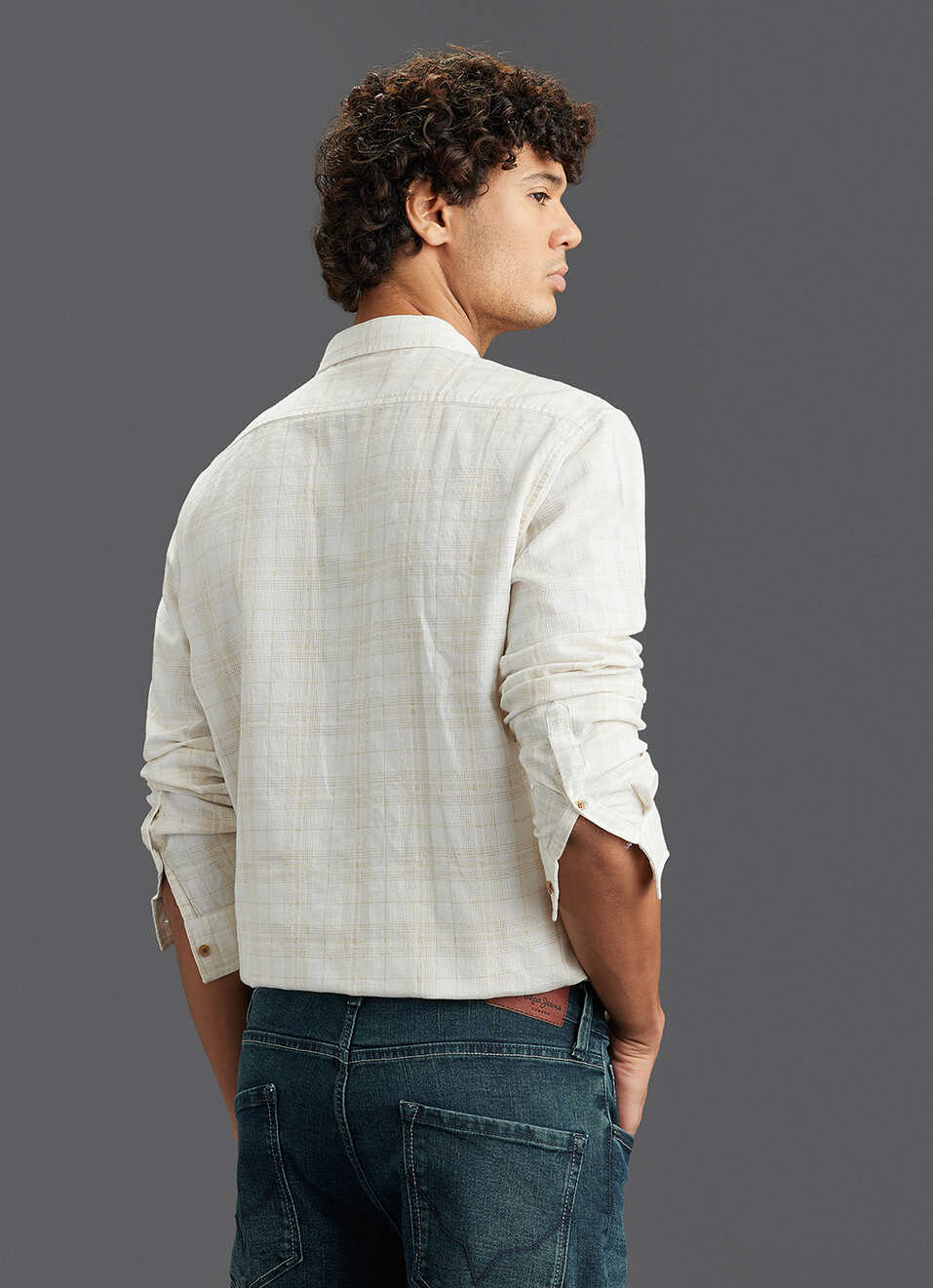 Men Beige Checked Regular Fit Full Sleeve Casual Shirt, , large image number 6