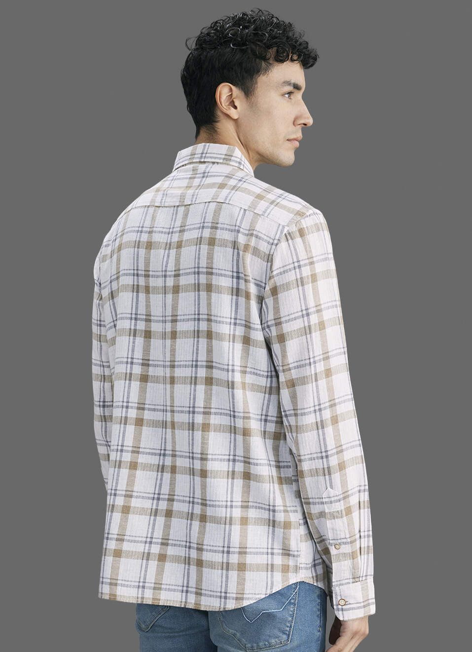 Men Beige Checked Long Sleeve Shirt, , large image number 6