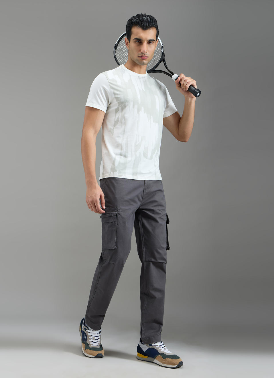 Men Off White Abstract Print Slim Fit T-shirt, , large image number 6
