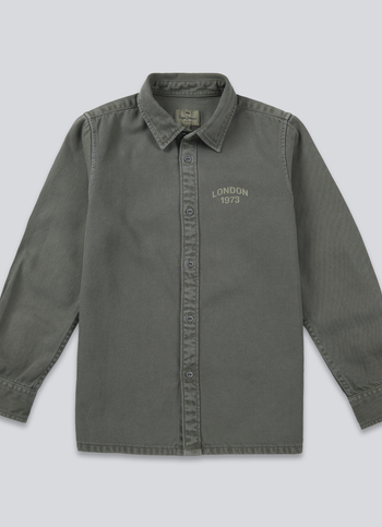 Boys Olive Full Sleeve Overdyed Shirt