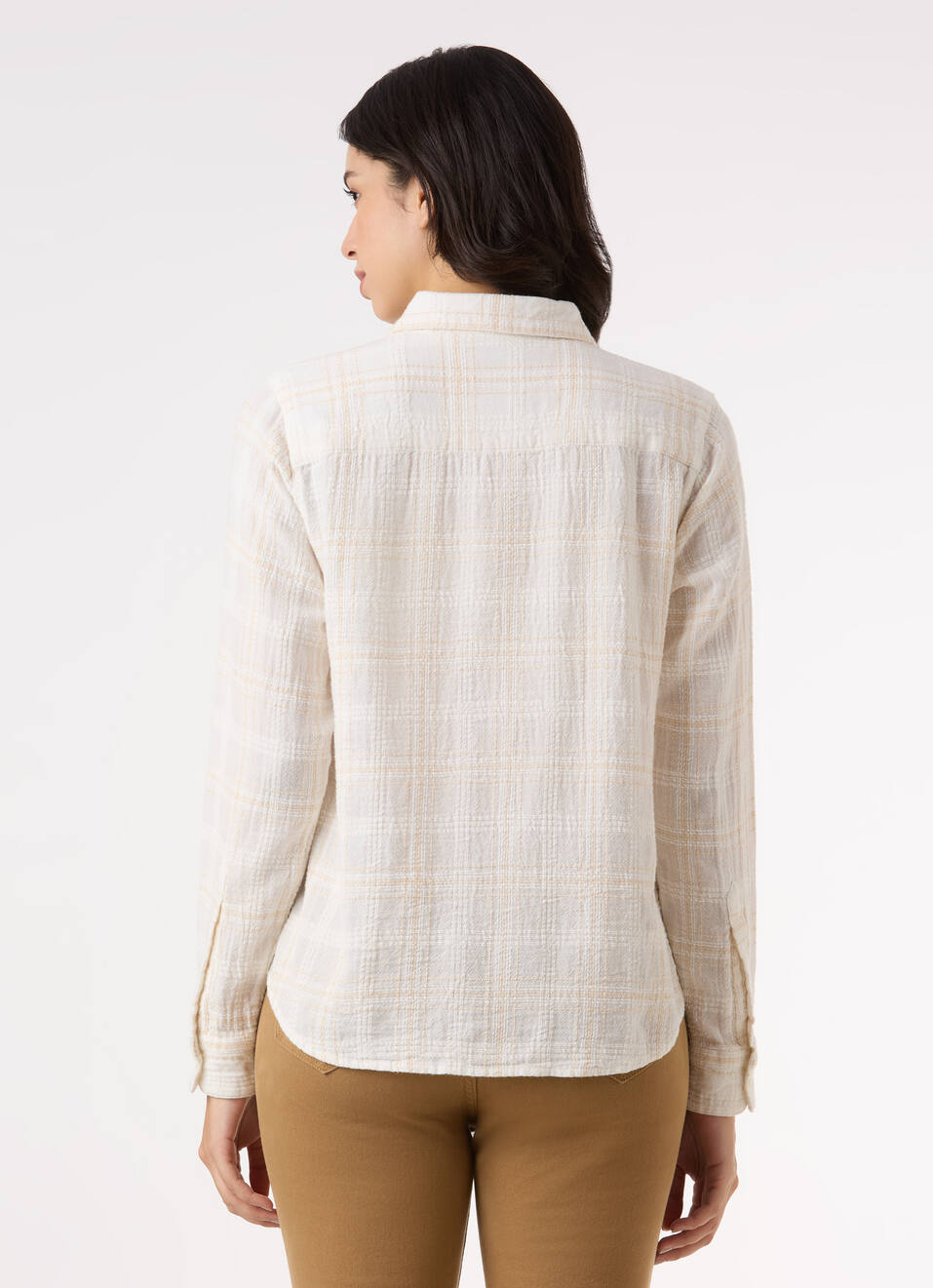 Women Beige Check Textured Regular Full Sleeve Shirt, , large image number 2
