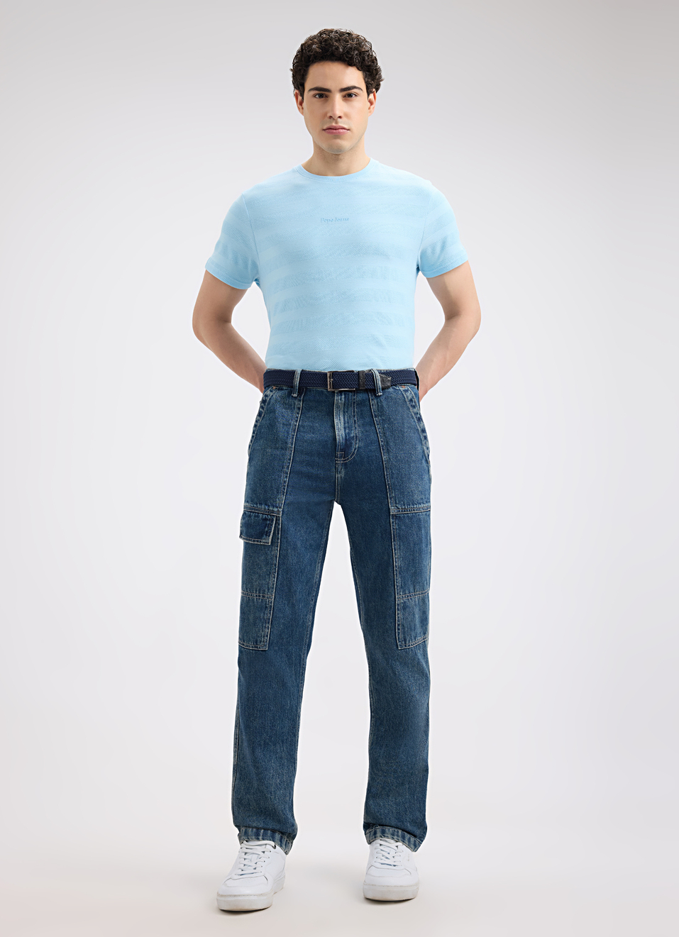 Men Blue Stripe Short Sleeve T-shirt, , large image number 5