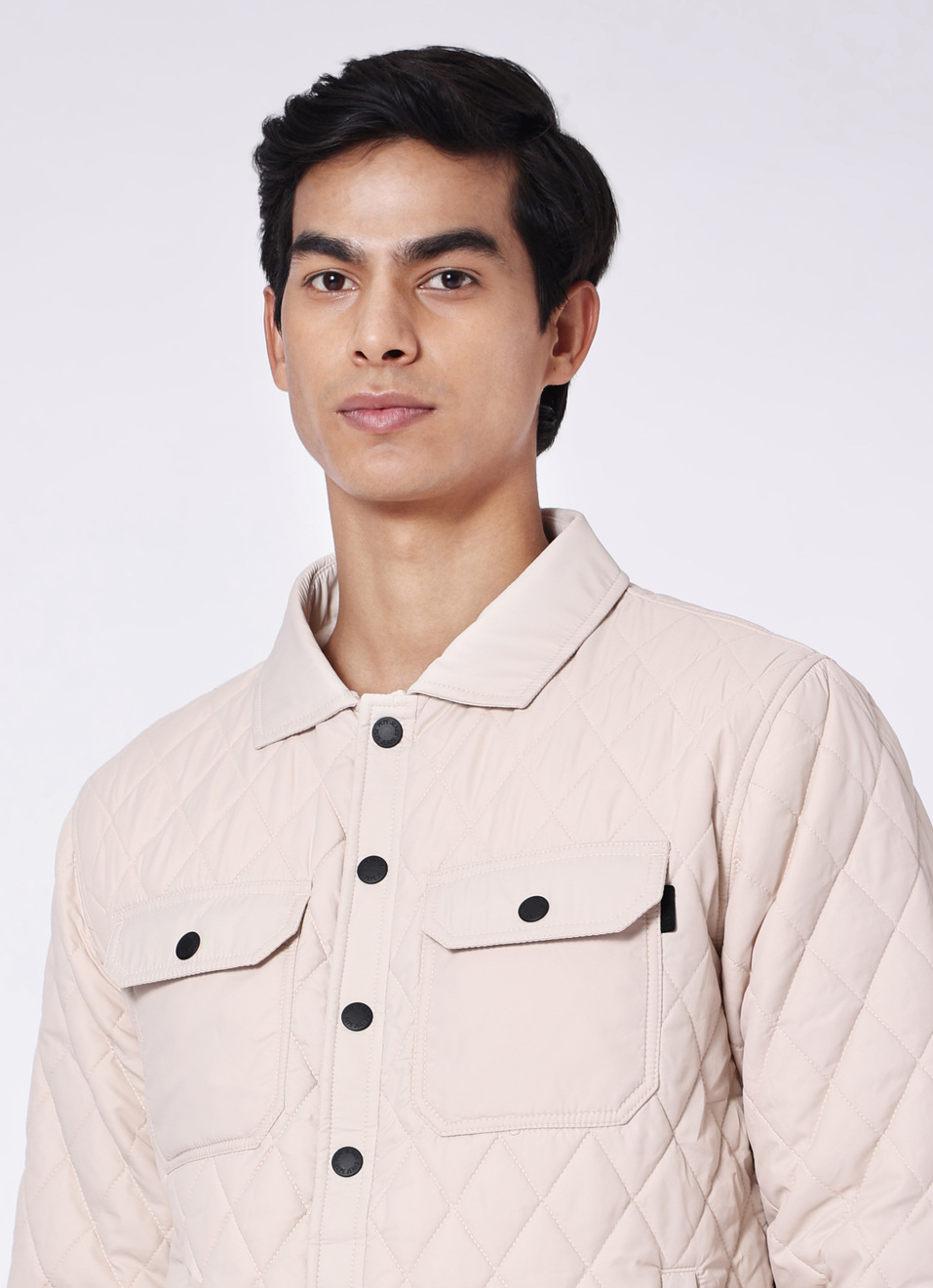 Men Beige Diamond Quilted Jacket, , large image number 4