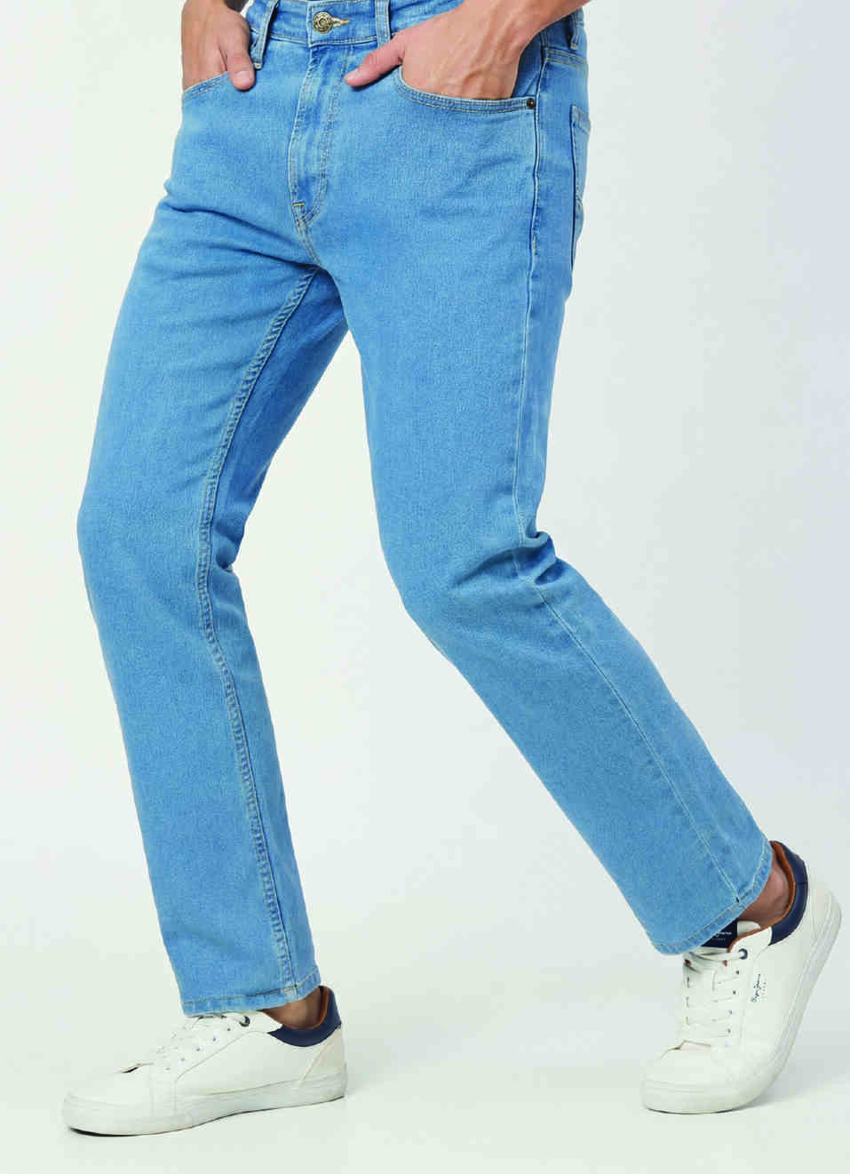 Men Blue Mid Rise Straight Fit All Clima Jeans, , large image number 0