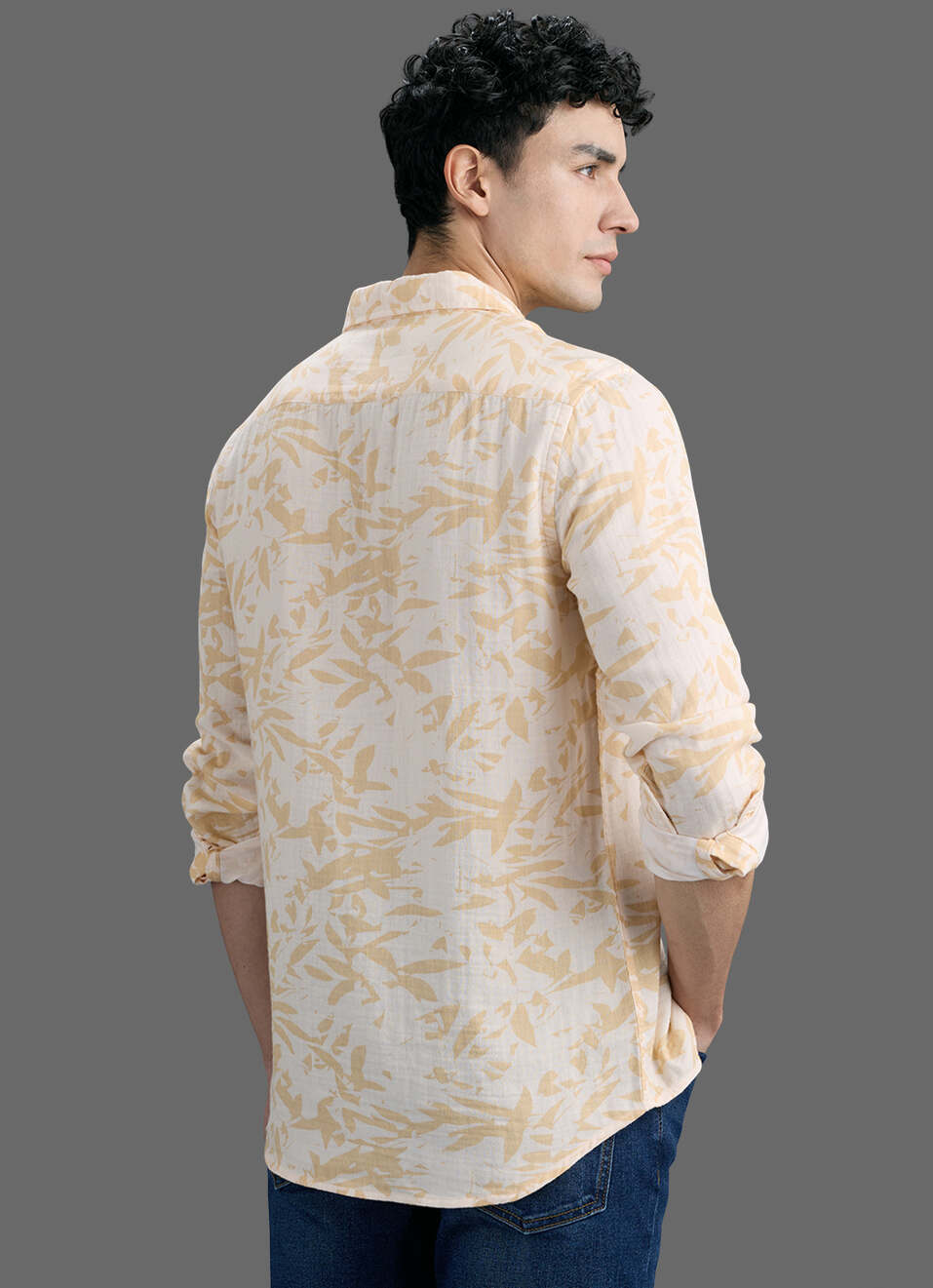 Men Yellow Printed Long Sleeve Shirt, , large image number 6