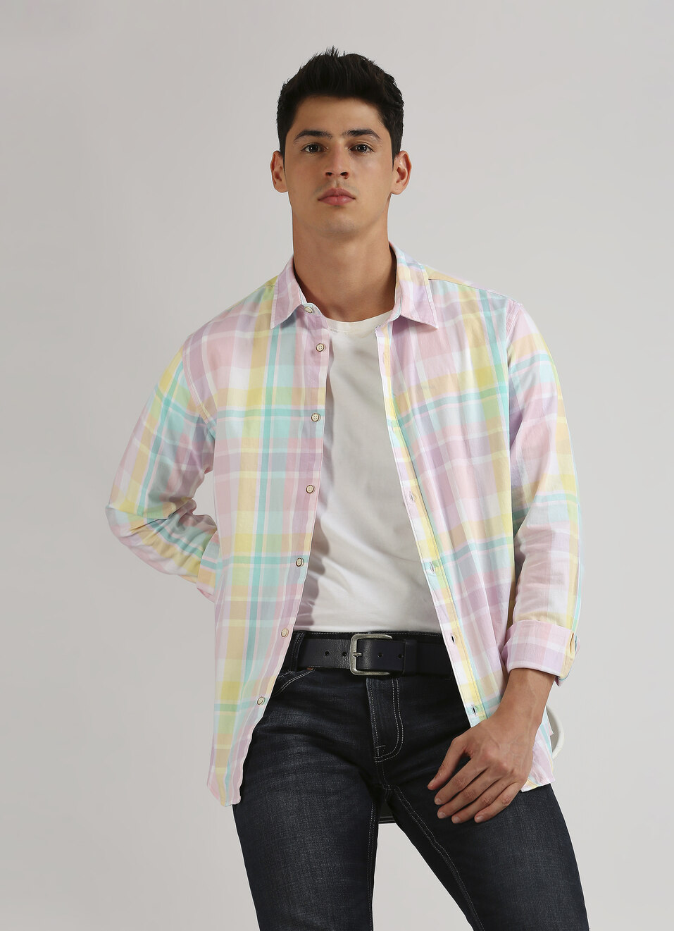Pastel Pink Checks Yarn Dyed Long Sleeve Shirt, , large image number 0