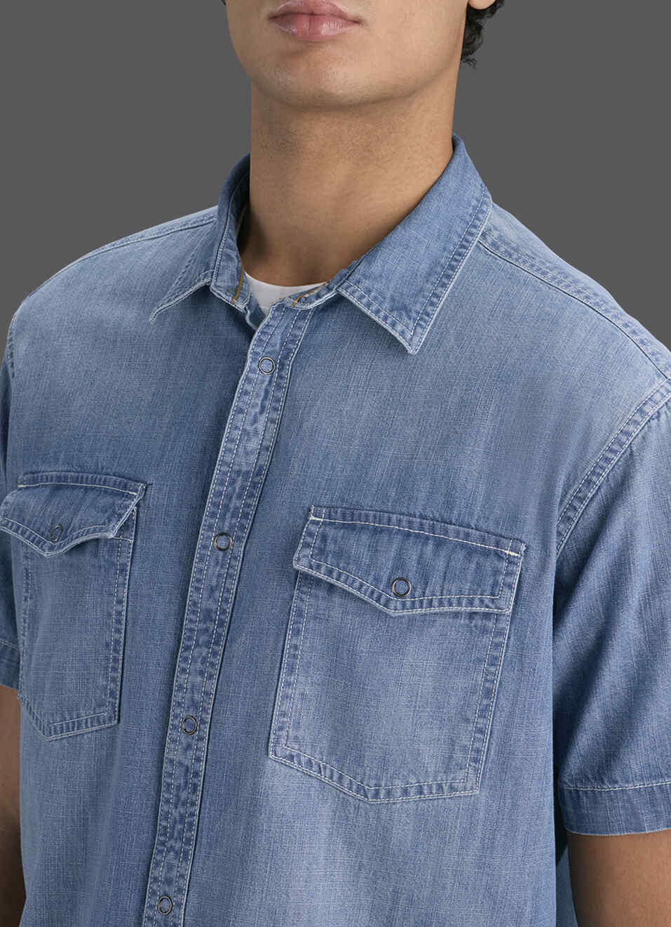 Men Blue Short Sleeve Denim Shirt, , large image number 1