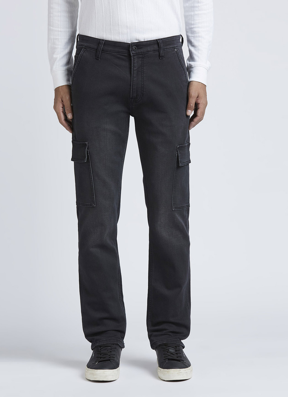 Black Mid Rise Straight Gymindigo Cargos, , large image number 5