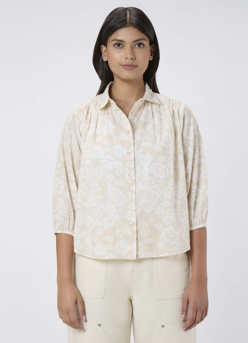 Women Beige Printed Regular Fit Shirt, , large image number 1