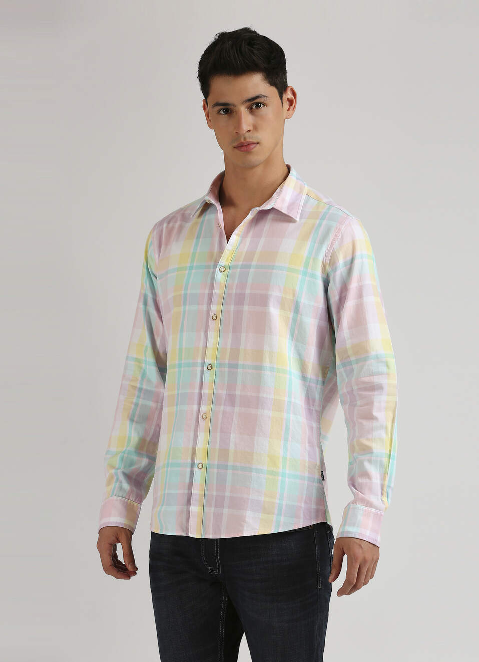 Pastel Pink Checks Yarn Dyed Long Sleeve Shirt, , large image number 3