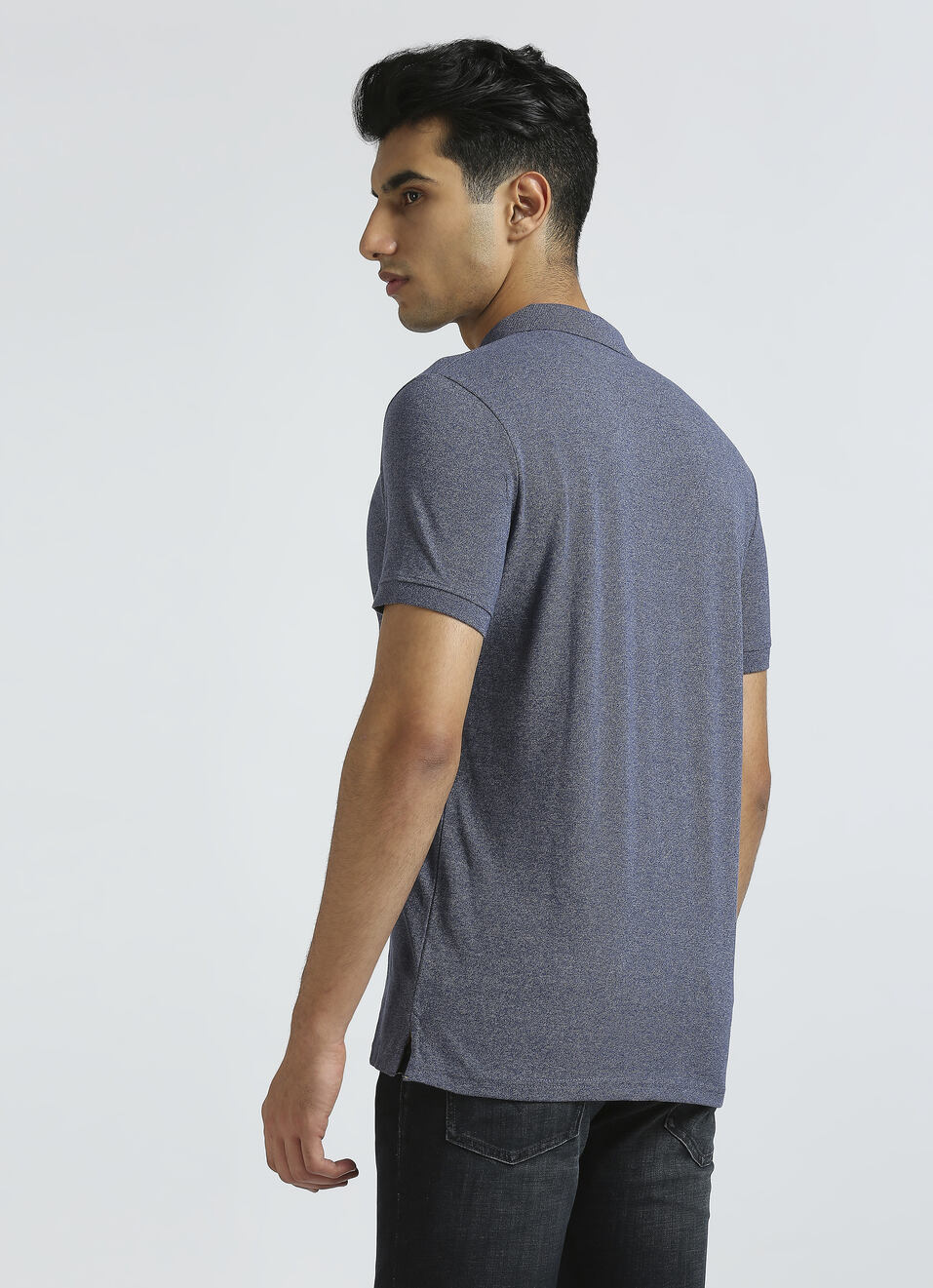 Blue Ribbed Collar Short Sleeve Polo, , large image number 2