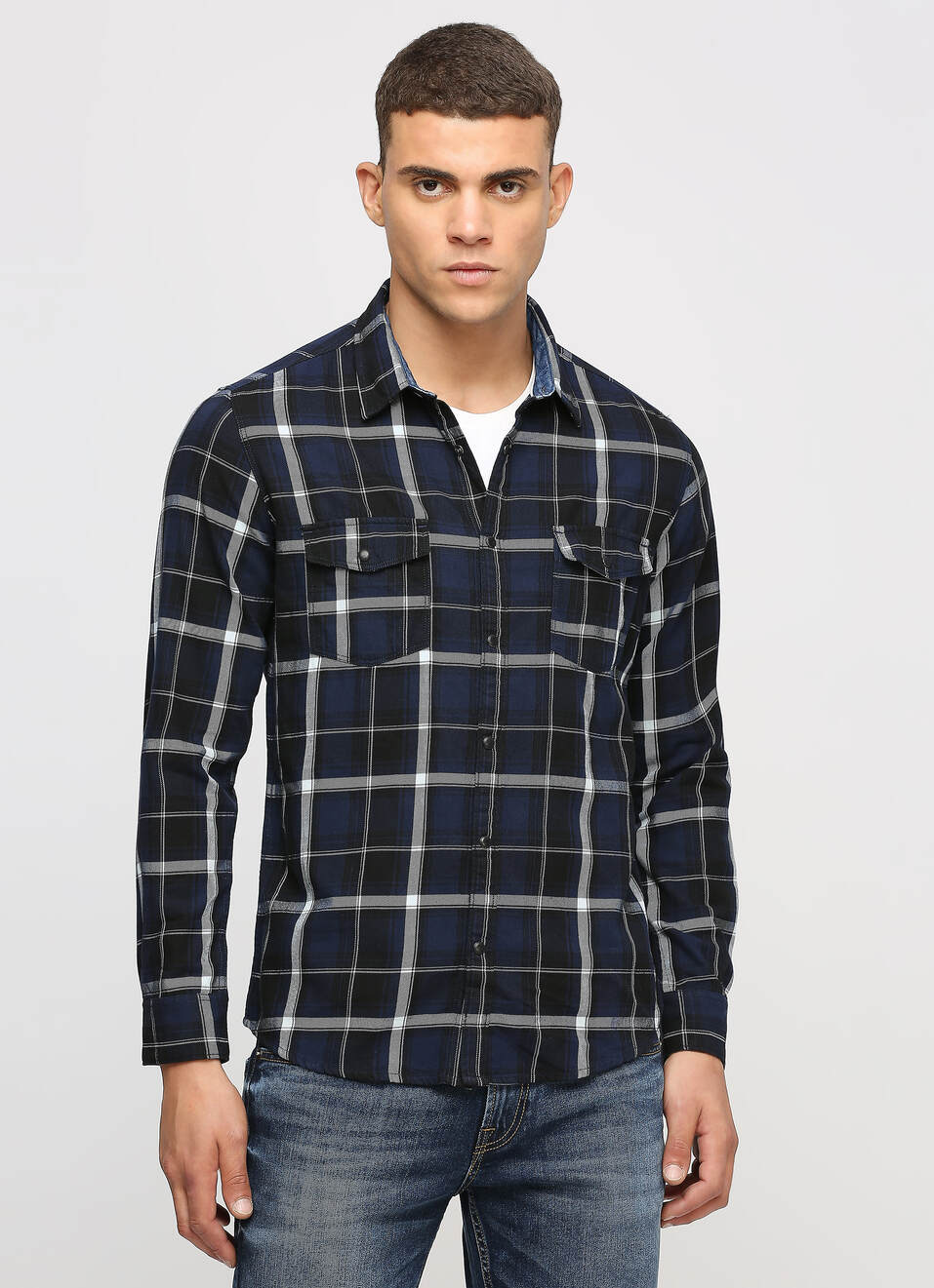 Indigo Checks Long Sleeve Shirt, , large image number 1