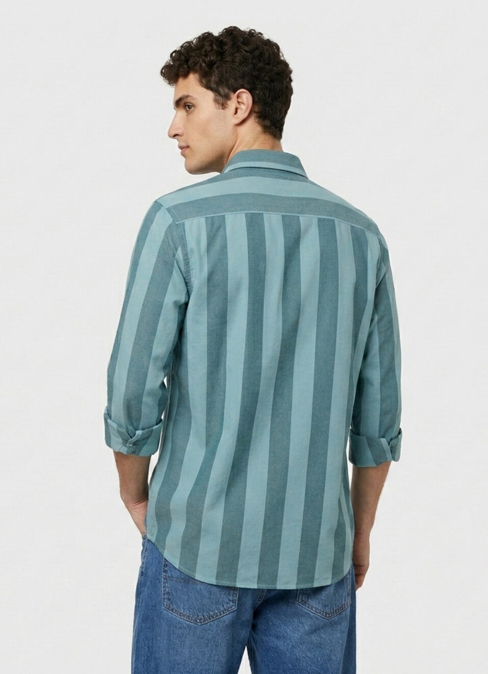 Men Green Striped Oxford Long Sleeve Shirt, , large image number 2