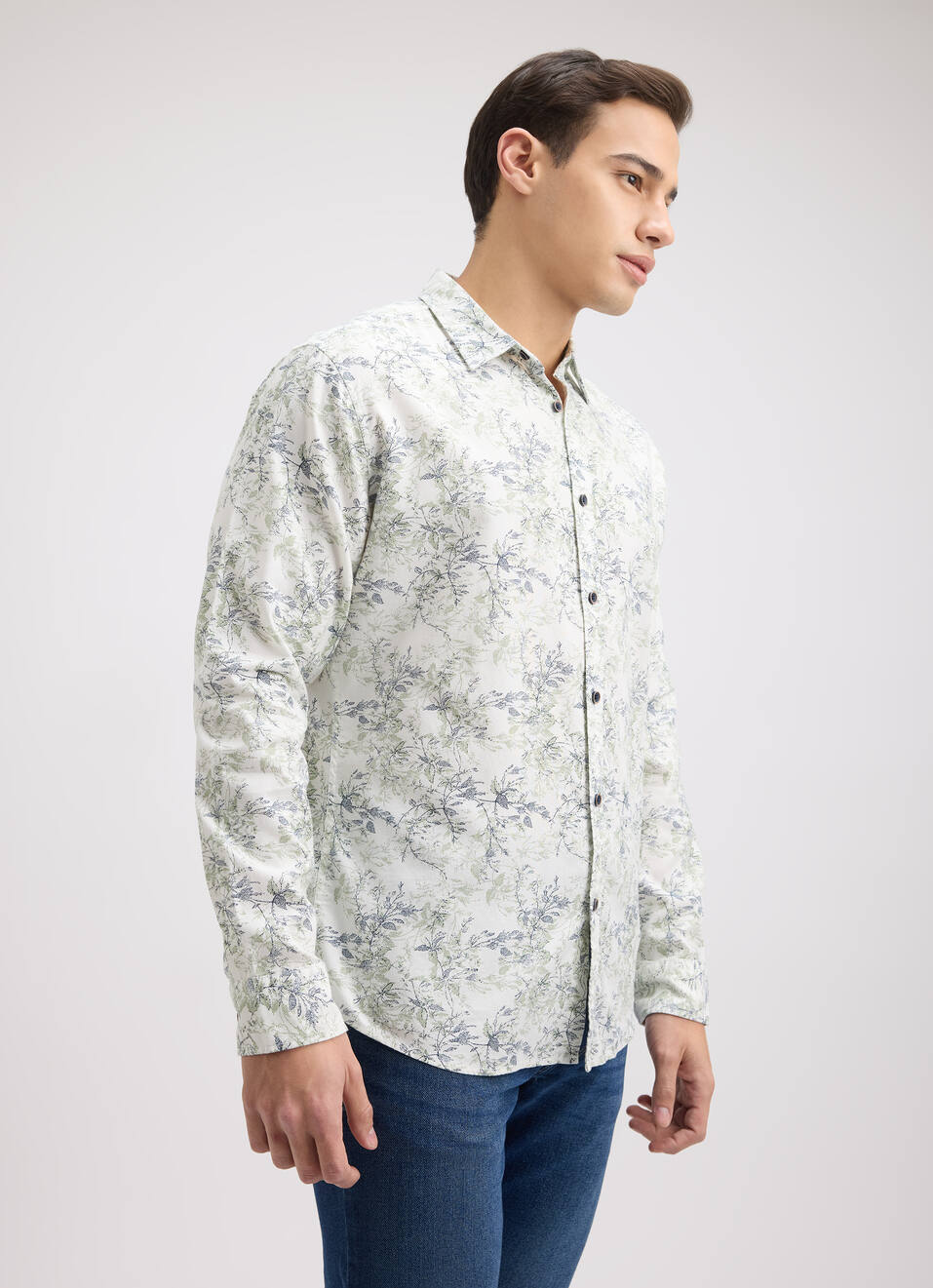 Men White Floral Print Full Sleeve Shirt, , large image number 3