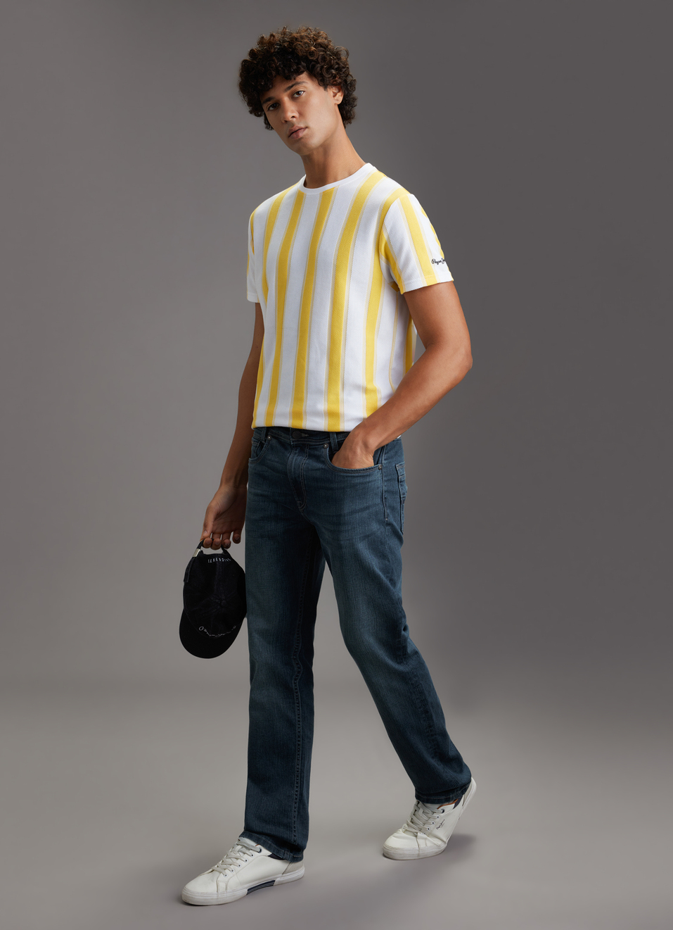 Men Yellow Vertical Stripe Slim Fit Short Sleeve T-shirt, , large image number 2