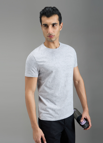 Men Grey Abstract Print Slim Fit T-shirt