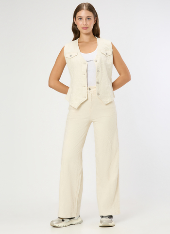 Women Ecru Floral Jacquard Wide Leg Jeans