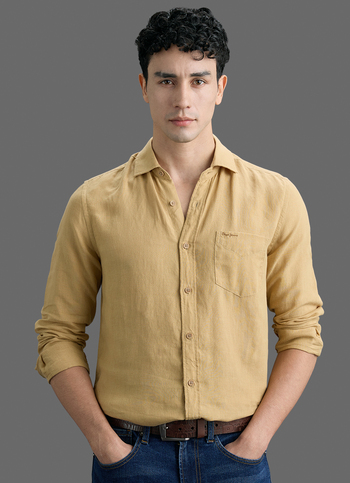 Men Khaki Solid Long Sleeve Shirt