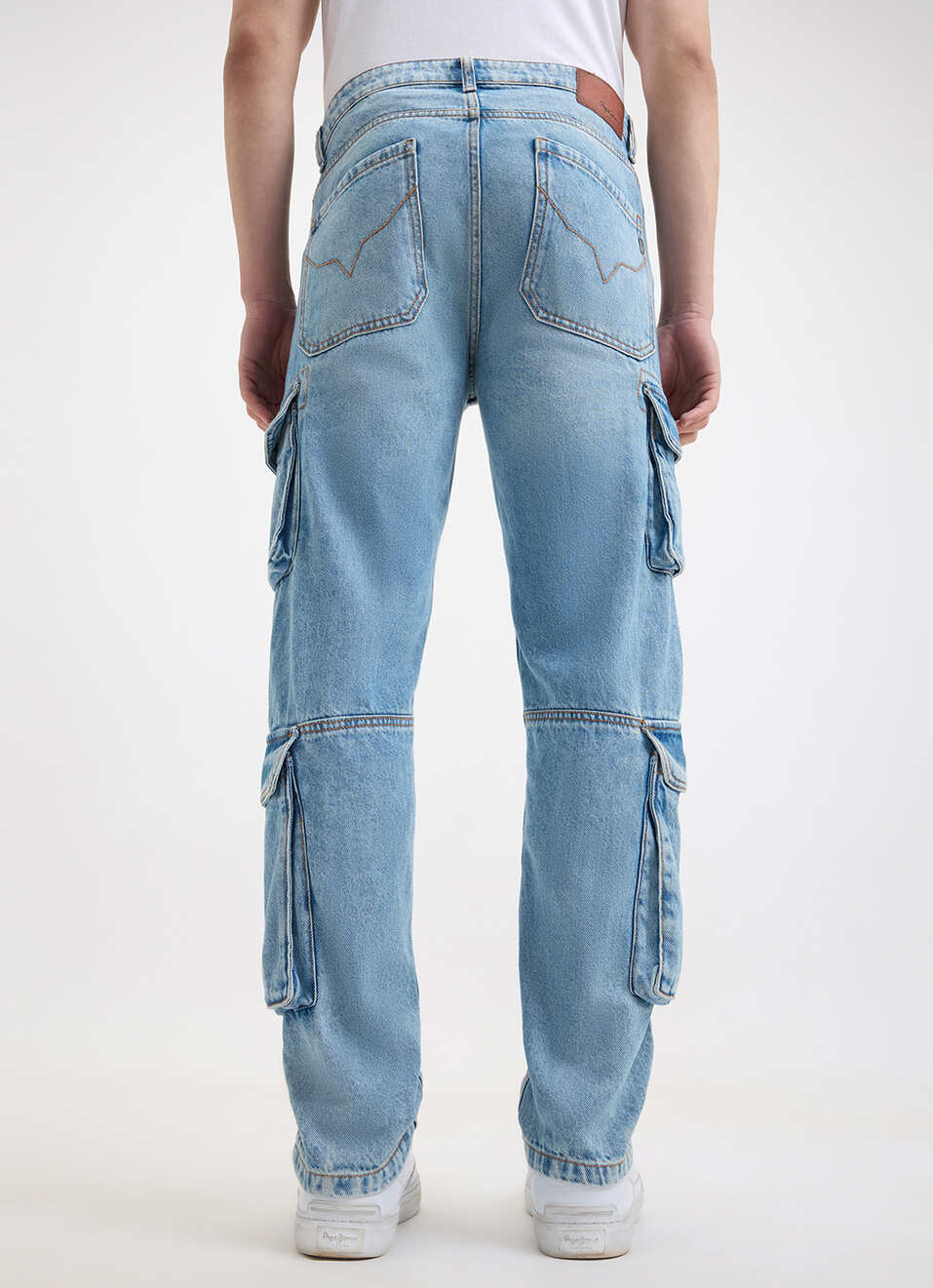 Men Blue Straight Fit Mid Rise Cargo Jeans, , large image number 5