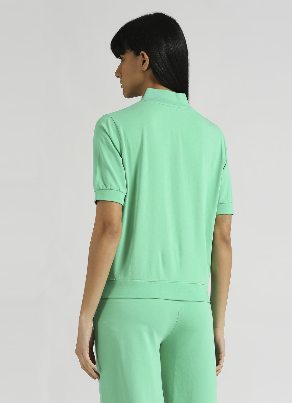 Green Reflective Print Kangaroo Pocket Puff Sleeve T-shirt, , large image number 2