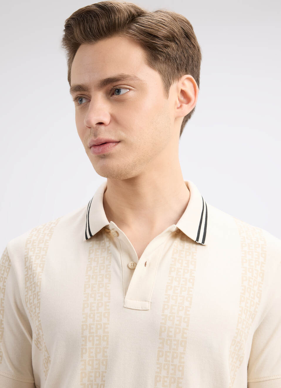 Men Ivory White Graphic Print Short Sleeve Polo, , large image number 4