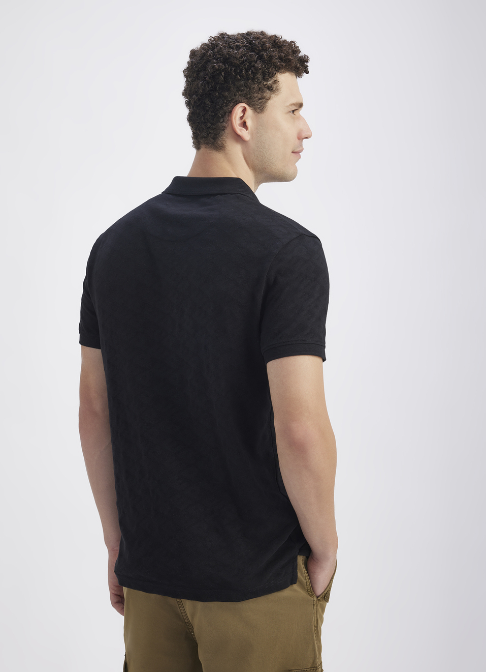 Men Black Ribbed Collar Short Sleeve Polo, , large image number 2