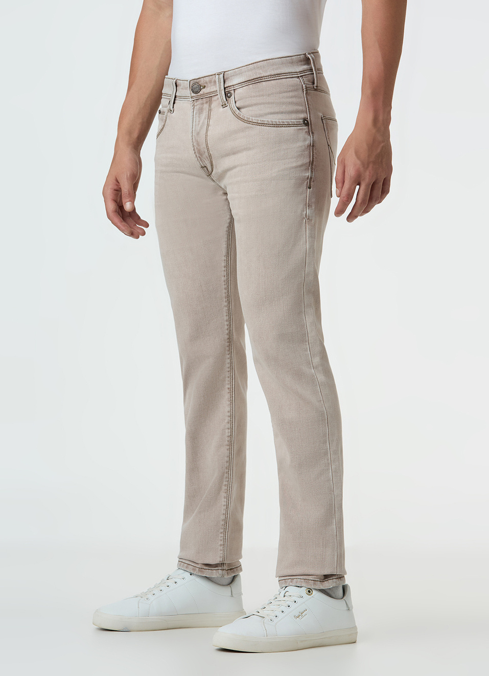 Men Beige Mid Rise Slim Fit Stretchable Jeans, , large image number 5