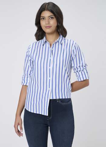 Women Blue Striped Regular Fit Shirt