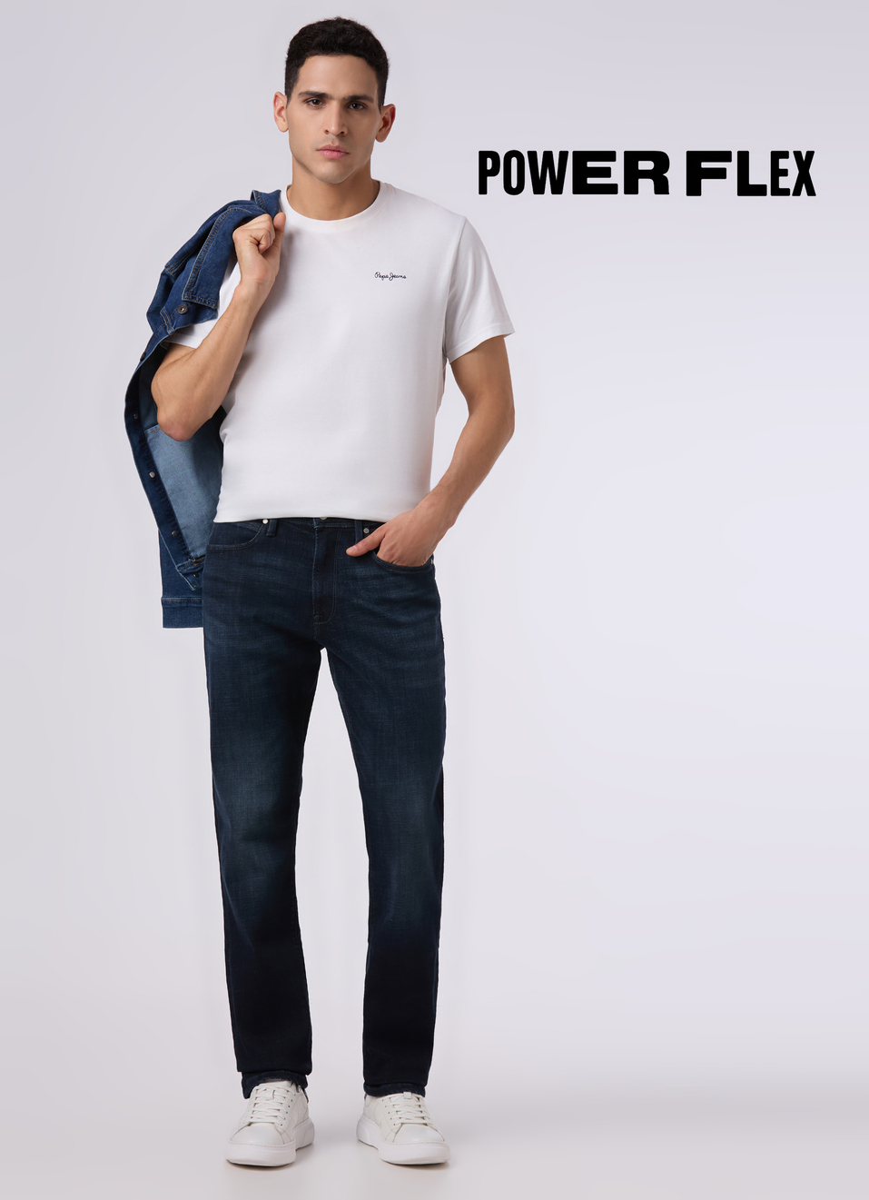 Men Dark Blue Mid Rise Straight Fit Powerflex Jeans, , large image number 0