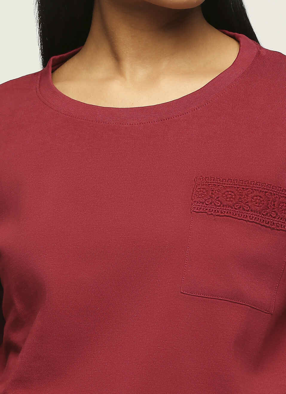 Burgundy Round Neck Short Sleeve T-shirt, , large image number 4