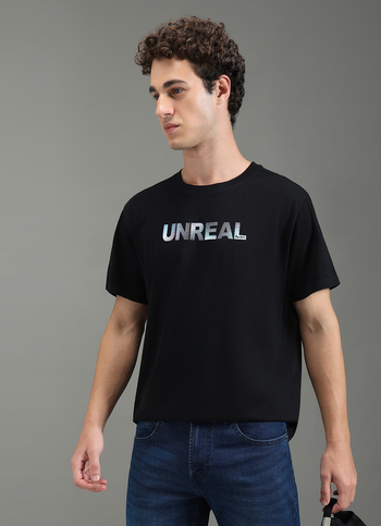 Men Black Graphic Relaxed Fit T-shirt