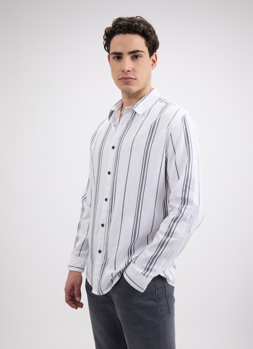 Men White Vertical Stripe Full Sleeve Shirt, , large image number 3