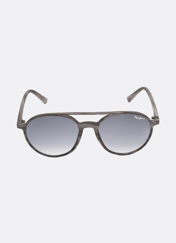 Grey Print Line Round Full Rim Sunglasses