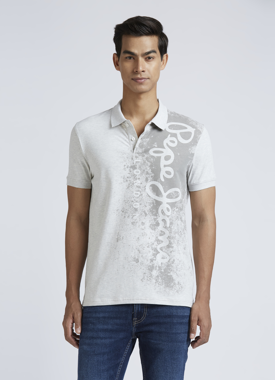 Ecru Ribbed Collar Short Sleeves Polo, , large image number 1