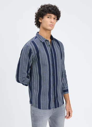 Men Blue Stripe Full Sleeve Shirt