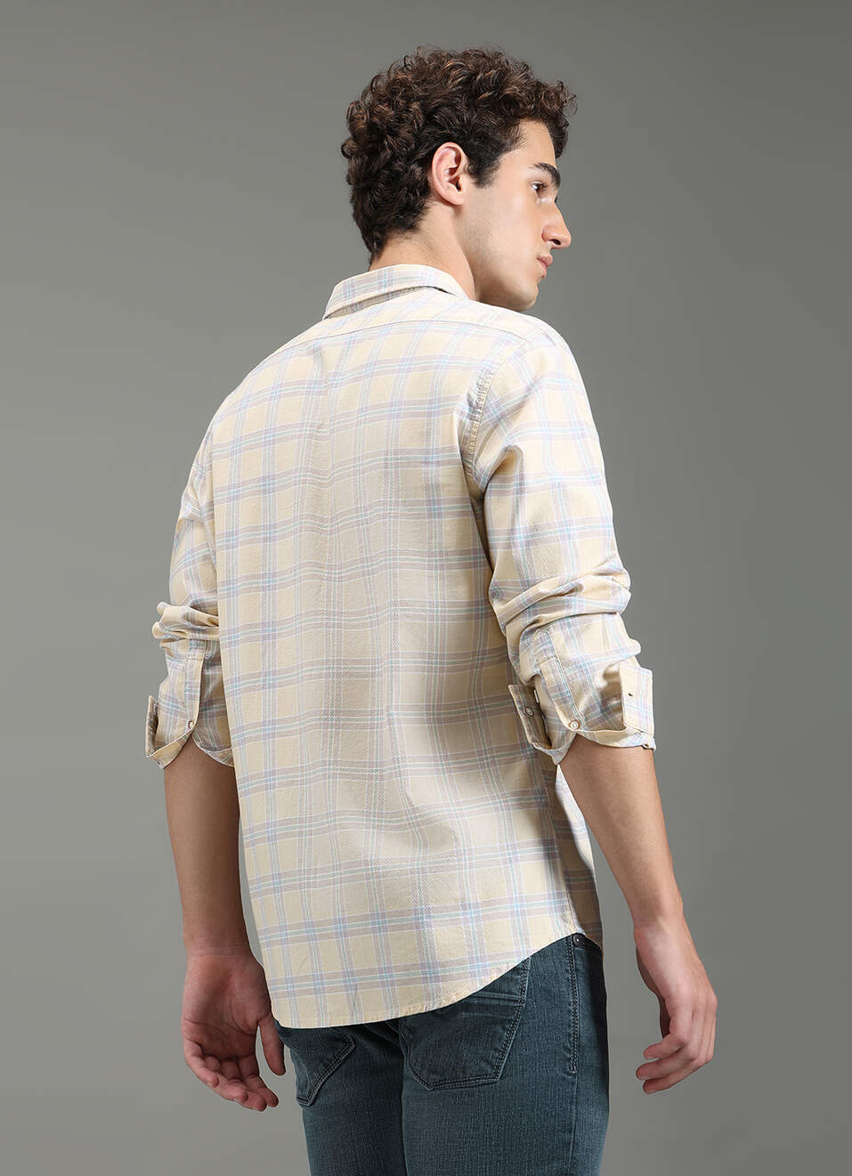 Men Yellow Checks Full Sleeves Shirt, , large image number 6