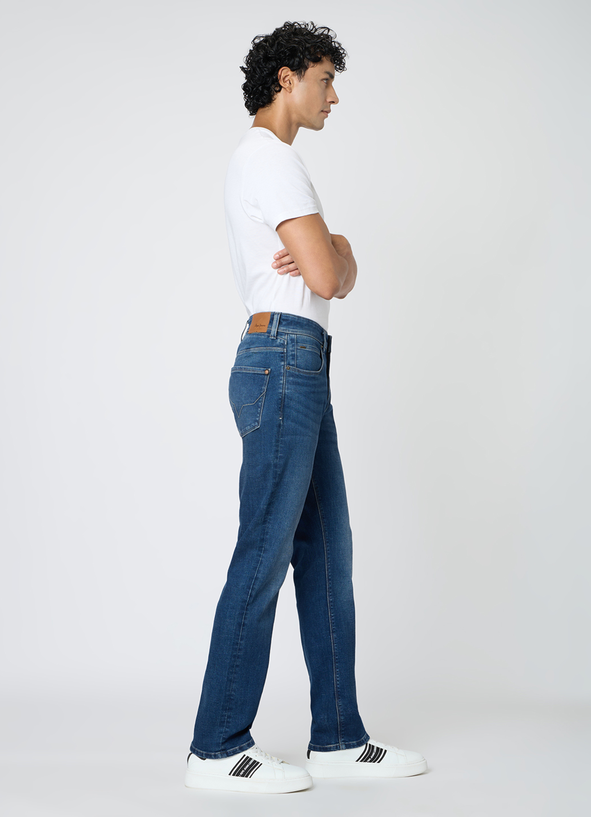 Men Blue Mid Rise Straight Fit Stretchable Jeans, , large image number 10