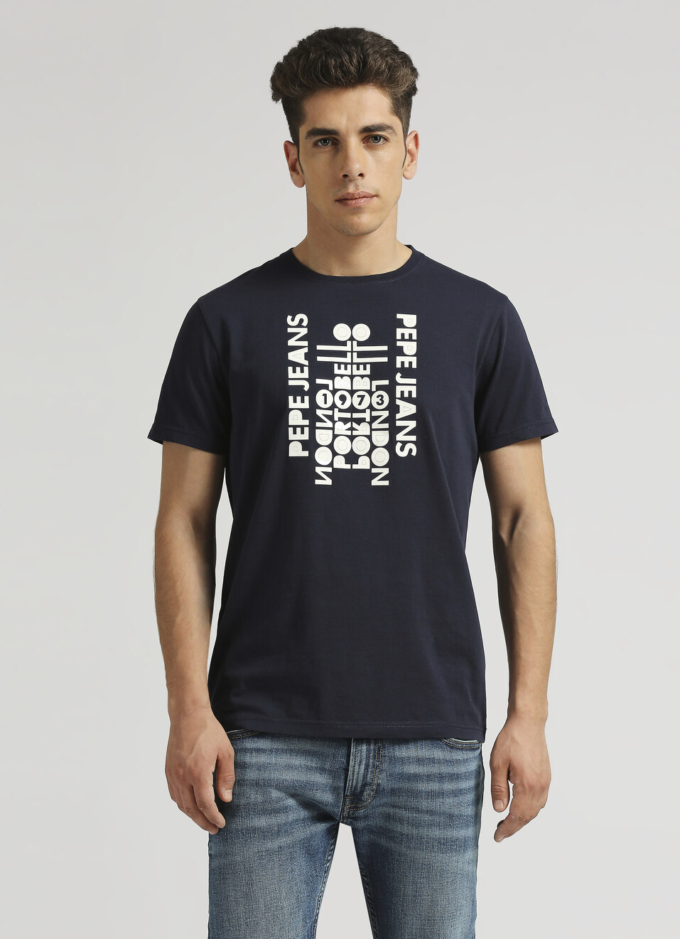 Navy Sheet Transfer Print Short Sleeve T-shirt, , large image number 1